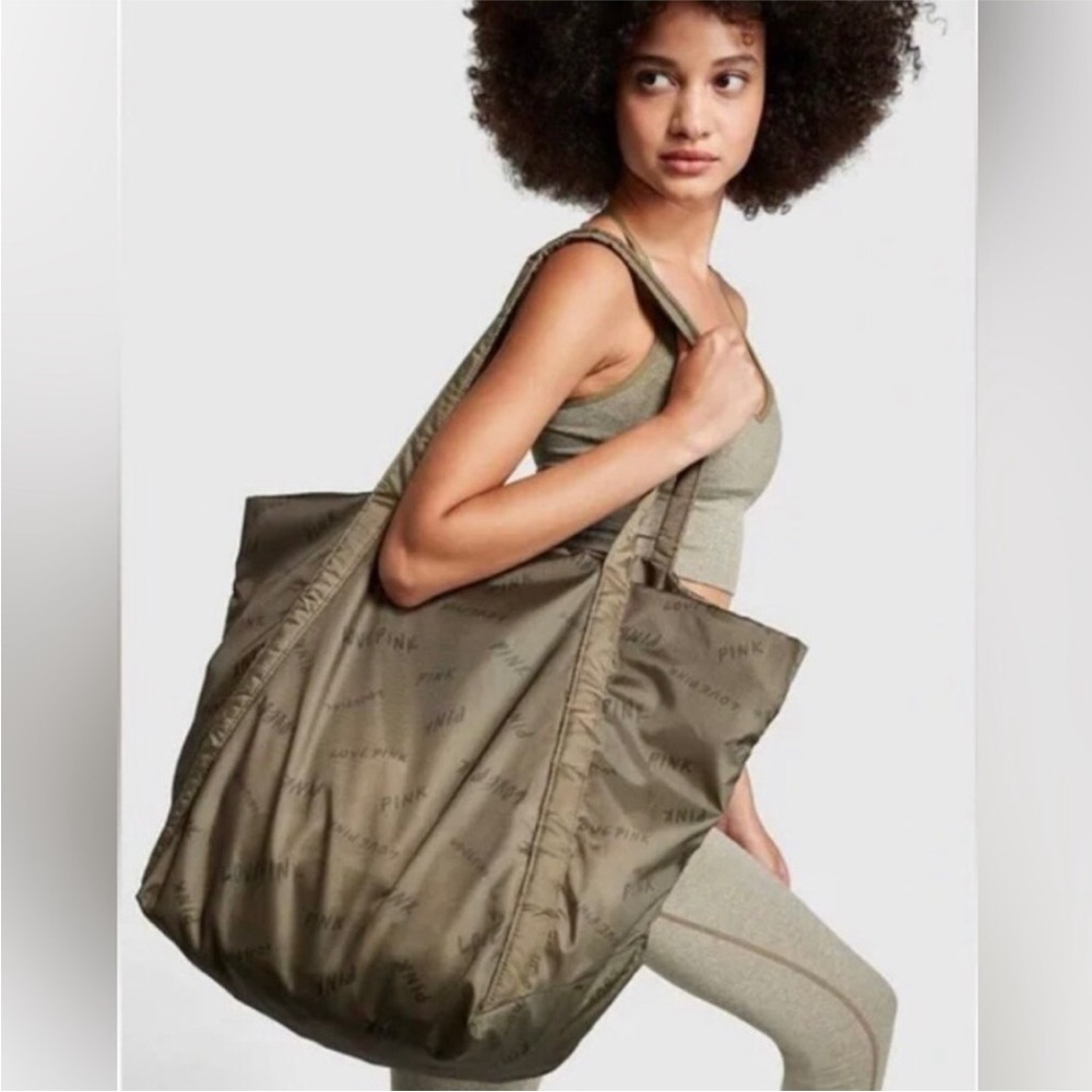 NWT PINK Victoria’s Secret Weekender Packable Tote. Olive green color.